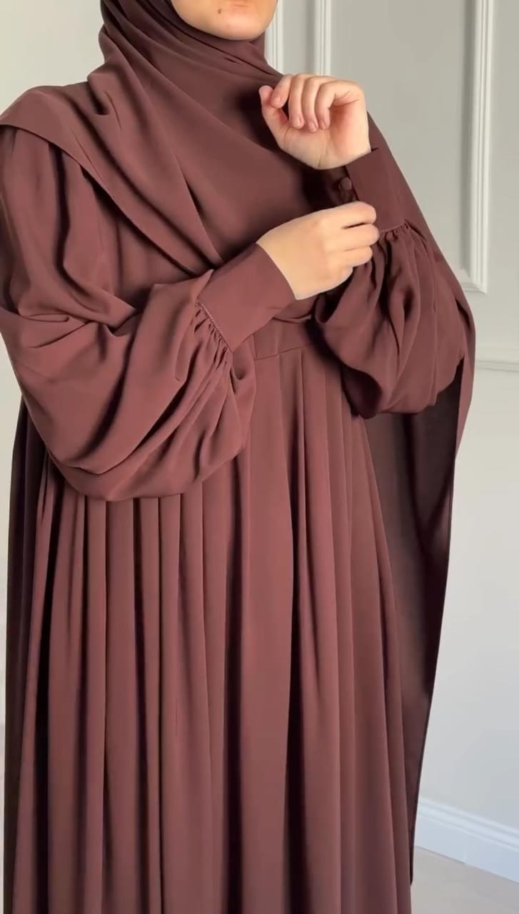 FlowLine – Full-Length Brown Abaya with Hijab Stoller