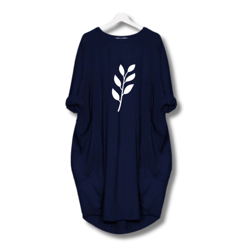 Leaf Printed Long Tee - Blue