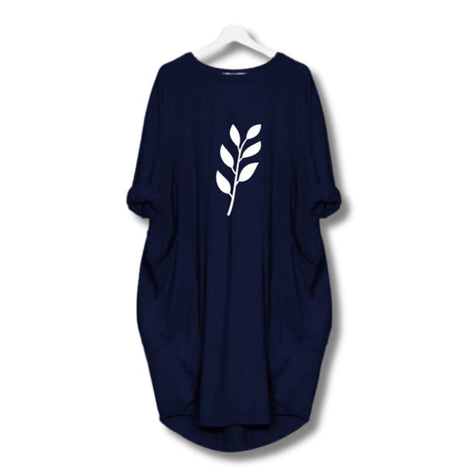 Leaf Printed Long Tee - Blue