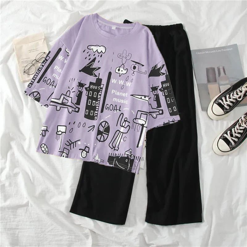 Printed Planet Summer Set Tee With Trouser