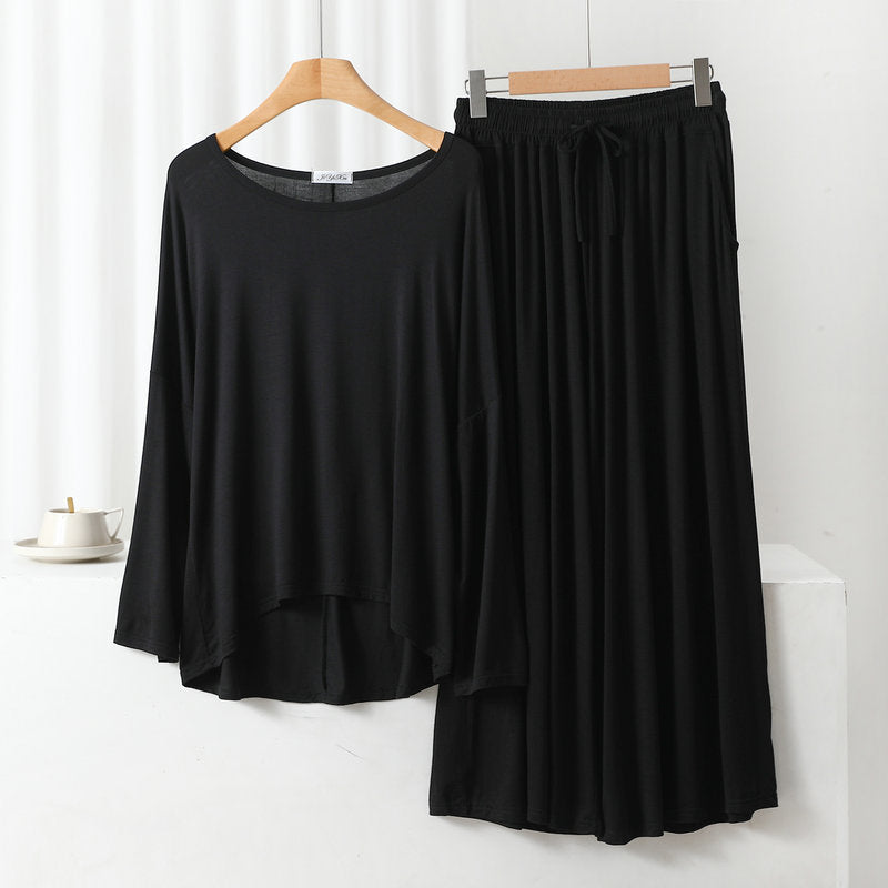 Black Shirt With Palazzo Trouser Plain Night Suit