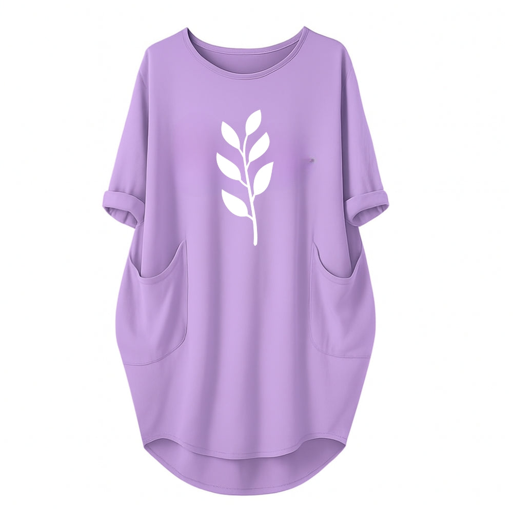 Lilac / Lavender Leaf Printed Long Tee